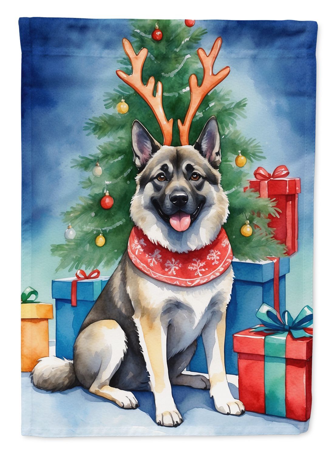 Norwegian Elkhound Christmas Reindeer House Flag Large Porch Sleeve Pole Decorative Outside Yard Banner Artwork Wall Hanging, Polyester, House Size, Multicolor_maomaolike.com