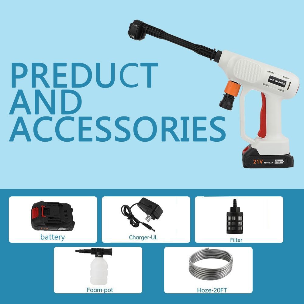 A Portable 21v Wireless High Pressure Washer, Electric Car Washer, Foam Gun Car Cleaning Tool, High Pressure Car Cleaning Tool, Wireless Rechargeable Car Floor Cleaner For Car Floor Pewter Fence Clean_maomaolike.com
