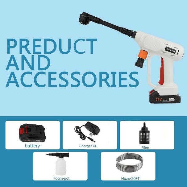 A Portable 21v Wireless High Pressure Washer, Electric Car Washer, Foam Gun Car Cleaning Tool, High Pressure Car Cleaning Tool, Wireless Rechargeable Car Floor Cleaner For Car Floor Pewter Fence Clean_maomaolike.com