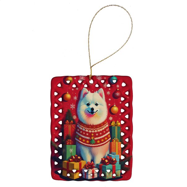 Japanese Spitz Holiday Christmas Porcelain Ornament Christmas Tree Hanging Decorations For Home Christmas Holiday, Rectangle, Gift, Multicolor_maomaolike.com