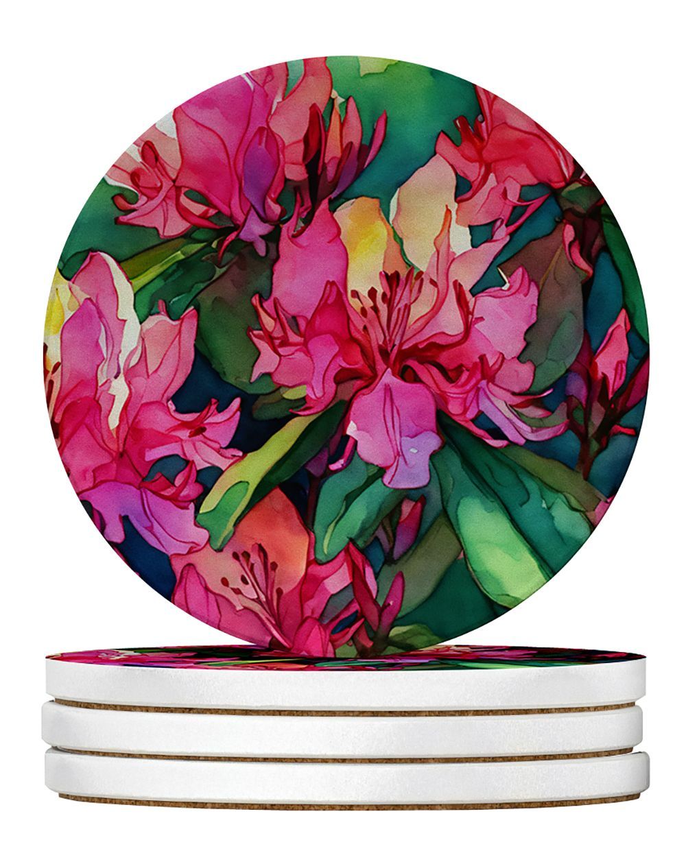 West Virginia Rhododendrons In Watercolor Large Sandstone Coasters Pack Of 4 Absorbent Round Coasters Decor Gifts For Men Or Women, 4 In, Multicolor_maomaolike.com