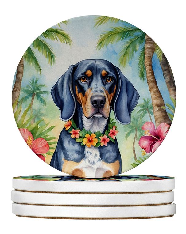 Bluetick Coonhound Luau Large Sandstone Coasters Pack Of 4 Absorbent Round Coasters Decor Gifts For Men Or Women, 4 In, Multicolor_maomaolike.com