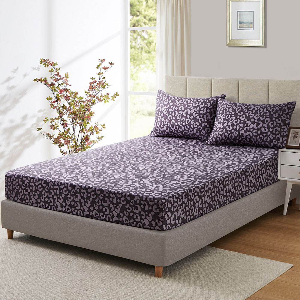Purple Leopard Print Art Polyester Skin Friendly Bed Mattress Protector Fitted Sheet_maomaolike.com