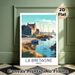Brittany France Coastal Village Painting Poster, Warm-toned Stylized Illustration Poster, Serene Harbor Scene With Boats & Stone Cottages, Peaceful_maomaolike.com