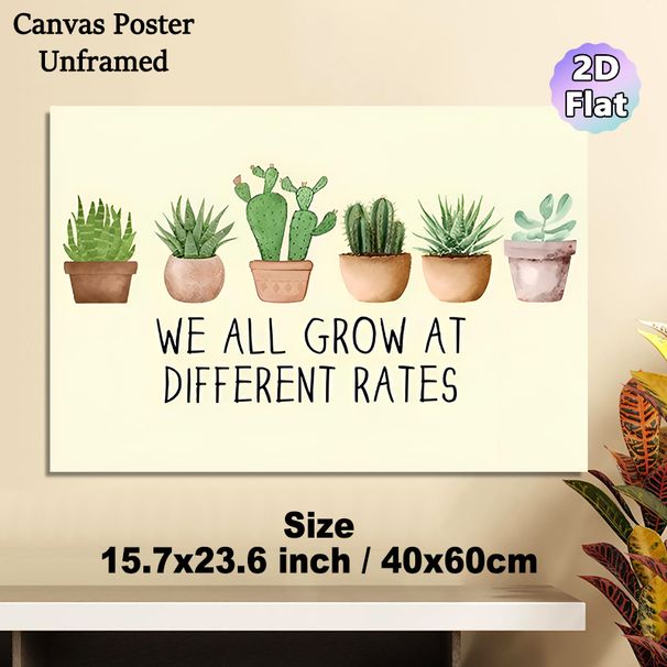 Succulent & Cactus Themed Painting Poster, Soft Watercolor Potted Succulents & Cacti With Motivational Quote Poster, Uplifting Decor Ideal For Office_maomaolike.com