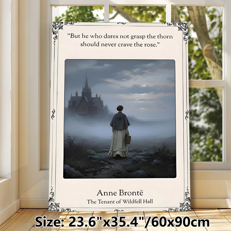 Anne Brontë Literary Quote Painting Poster, Moody Misty Gothic Manor Scene Poster, Inspirational Classic Literature Decor Idea For Home Study, Library_maomaolike.com