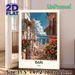 Bari Italy Coastal Town Painting Poster, Vibrant Retro Style Poster, Sunlit Seaside Street With Colorful Blooms & Coastal View, Captures Warm_maomaolike.com