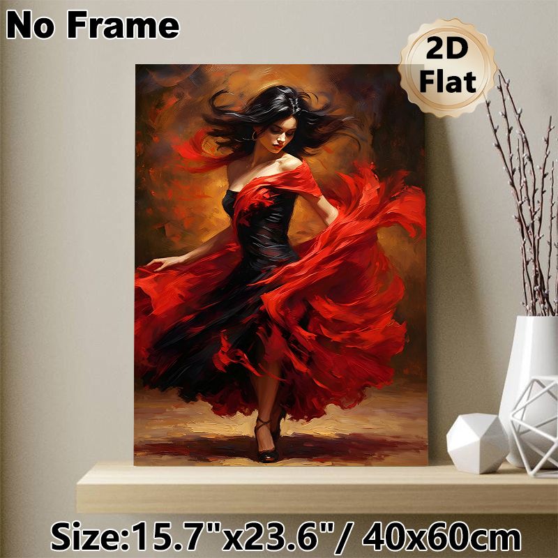 Flamenco Dancer Painting Poster, Vibrant Impressionist-style Poster, Captures Passionate Dance Movement With Flowing Red Fabric, Suitable For Living_maomaolike.com