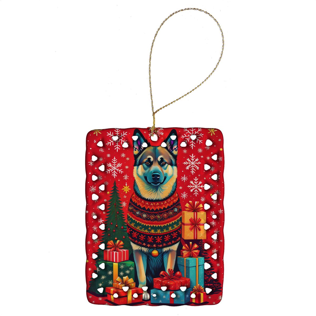 Norwegian Elkhound Holiday Christmas Porcelain Ornament Christmas Tree Hanging Decorations For Home Christmas Holiday, Rectangle, Gift, Multicolor_maomaolike.com