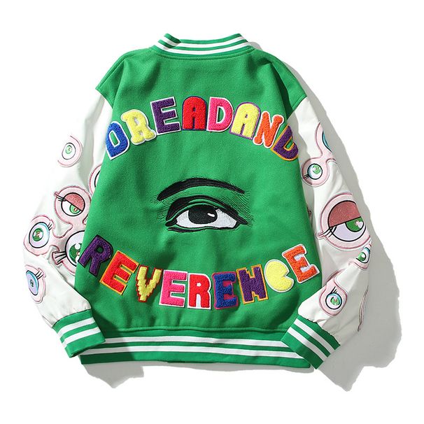 Women's Clothing God's eye embroidered badge loose baseball jacket jacket high street fashion brand jacket trendy_maomaolike.com