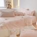 1 Korean Style Washed Four-Piece Set With Bunny Patch Embroidery, Pure Cotton Fuzzy Ball Duvet Cover, Cartoon Bed Sheet_maomaolike.com