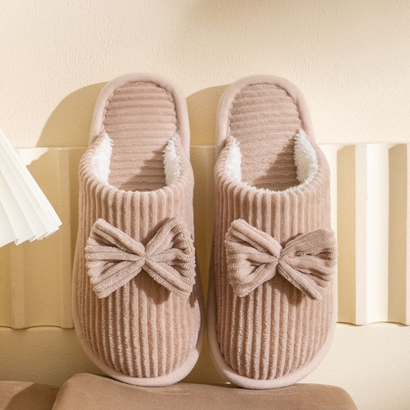 Fashion Women's Bow Fall/Winter Indoor Bedroom Floor Lightweight And Comfortable&Soft Warm Slippers For Home_maomaolike.com
