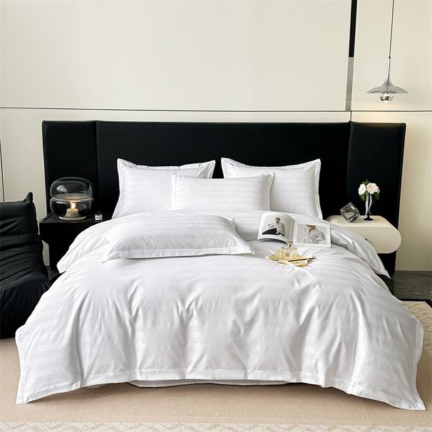 Homestay Stripe Fly Edge Style Four-Piece Linen Hotel 4-Piece Set Cross-Border Trade_maomaolike.com