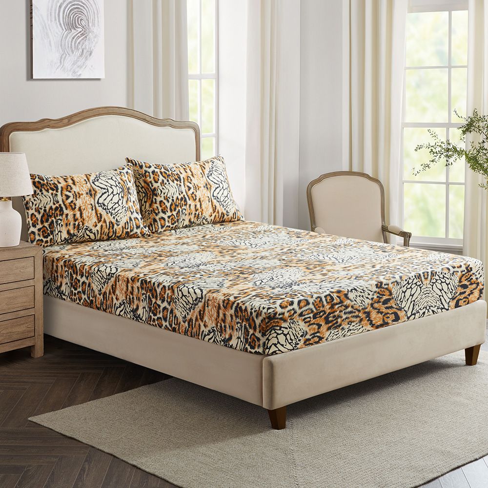 Wild Leopard 3D Bed Skirt - Polyester Fitted Sheet Cover Jungle Animal Print Bedroom Decor (Queen/King Size Deep Pocket_maomaolike.com
