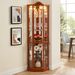 Glass Cabinet Lighted Corner Cabinet Corner Display Curio Cabinet, Glass Display With Light(Included)Bar Cabinet,Wine Cabinet With Adjustable Glass Shelves Carved Decoration Cherry Light(Included)_maomaolike.com