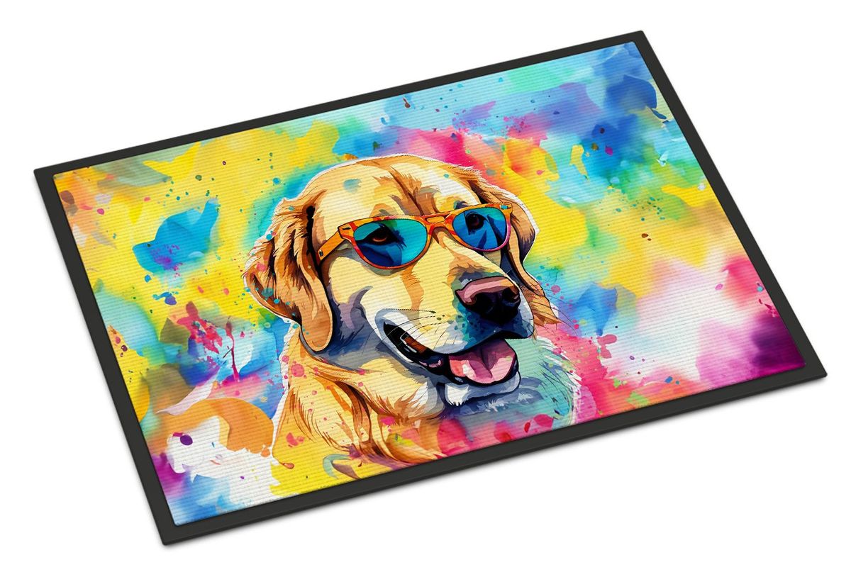 Yellow Labrador Hippie Dawg Doormat Front Door Mat Indoor Outdoor Rugs For Entryway, Non Slip Washable Low Pile, 24H X 36W_maomaolike.com