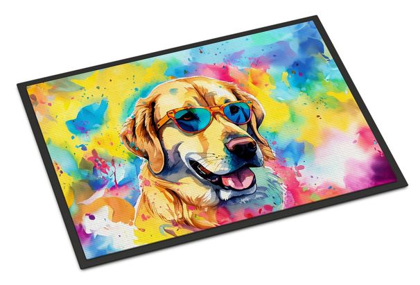 Yellow Labrador Hippie Dawg Doormat Front Door Mat Indoor Outdoor Rugs For Entryway, Non Slip Washable Low Pile, 24H X 36W_maomaolike.com