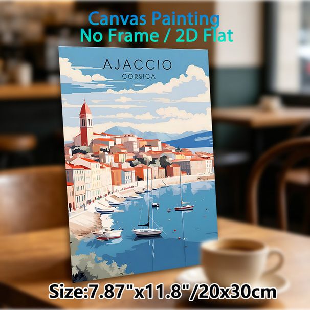 Ajaccio Corsica Coastal Town Painting Poster, Warm-toned Retro Harbor Scene Poster, Serene Travel-inspired Wall Decor Suitable For Living Room_maomaolike.com