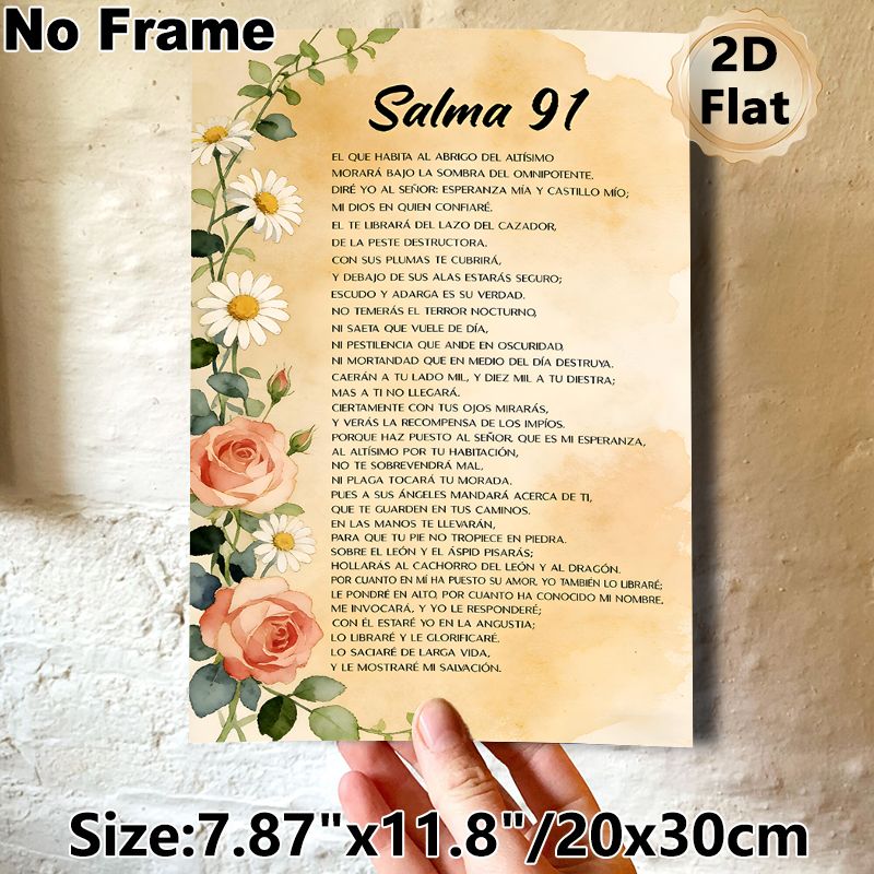 Spanish Psalm 91 Painting Poster, Delicate Watercolor Floral-adorned Scripture Poster, Uplifting Spiritual Verse Decor Ideal For Home, Prayer Room_maomaolike.com