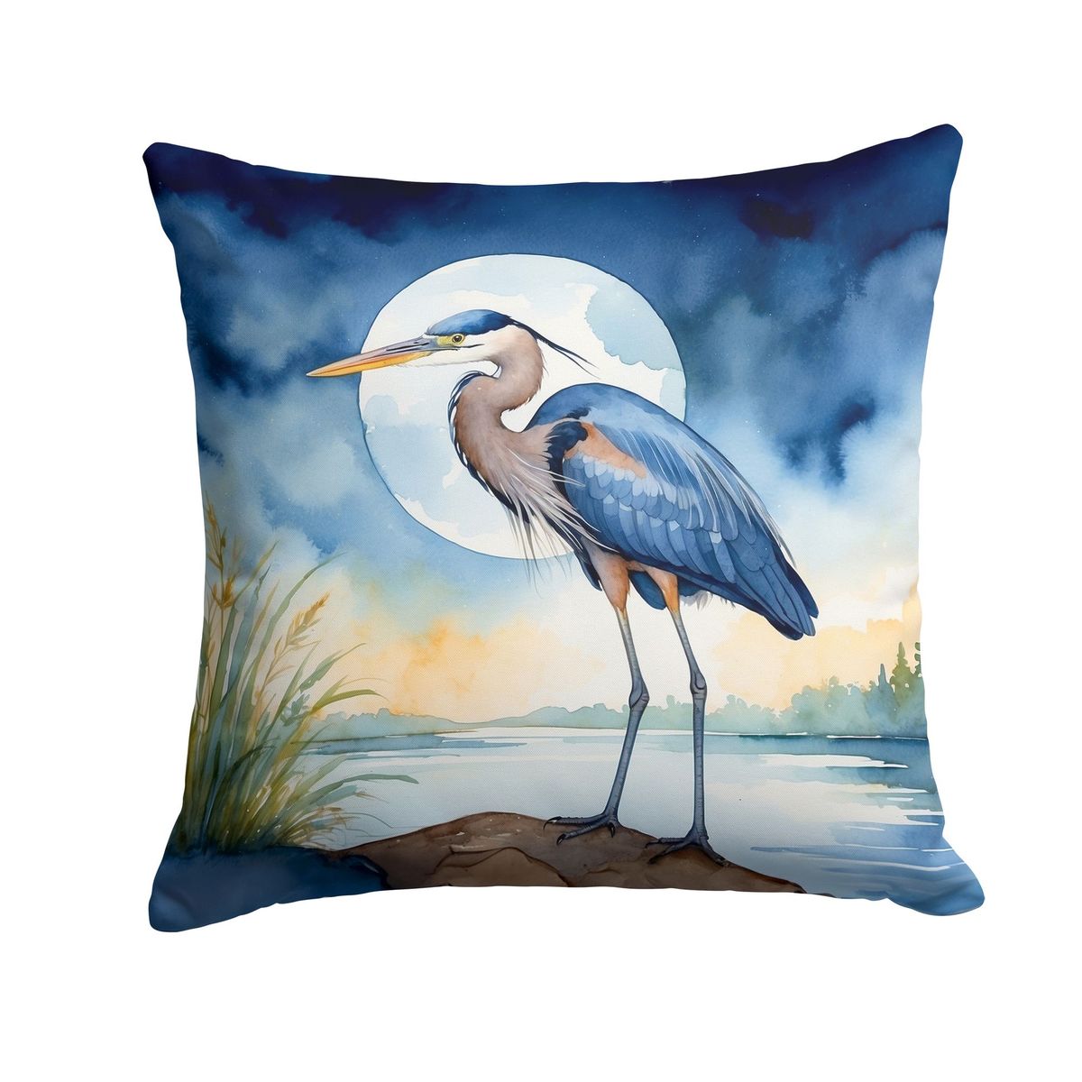 Blue Heron Under The Moonlight Throw Pillow Machine Washable, Indoor Outdoor Decorative Pillow For Couch, Bed Or Patio, 14Hx14W_maomaolike.com
