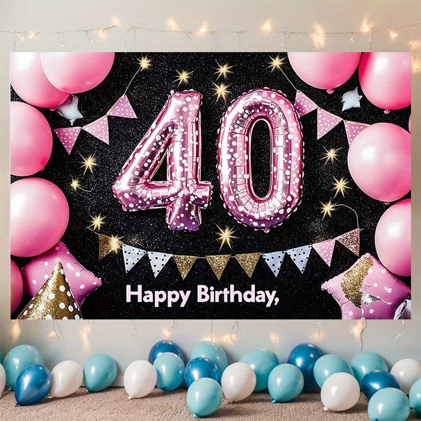 40th Birthday Party Banner - 2D Flat Polyester Backdrop, Wall Hanging Photo Props, Birthday Party Supplies_maomaolike.com
