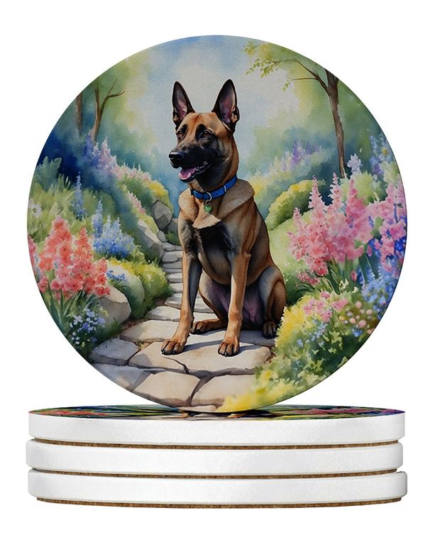 Belgian Malinois Spring Garden Large Sandstone Coasters Pack Of 4 Absorbent Round Coasters Decor Gifts For Men Or Women, 4 In, Multicolor_maomaolike.com