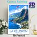 La Réunion Coastal Paragliding Painting Poster, Vibrant Retro Travel Style Poster, Scenic Ocean Cliff View With Paragliding, Ideal Wall Decor For_maomaolike.com