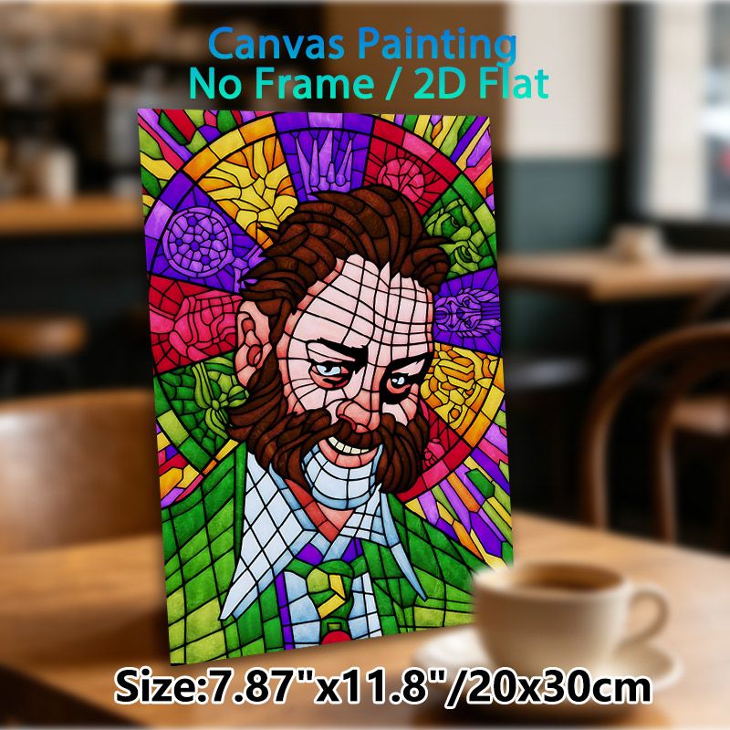 Bearded Man Stained Glass Style Painting Poster, Vibrant Colorful Mosaic Art Poster, Eye-catching Artistic Decor Ideal For Living Room And Office Wall_maomaolike.com