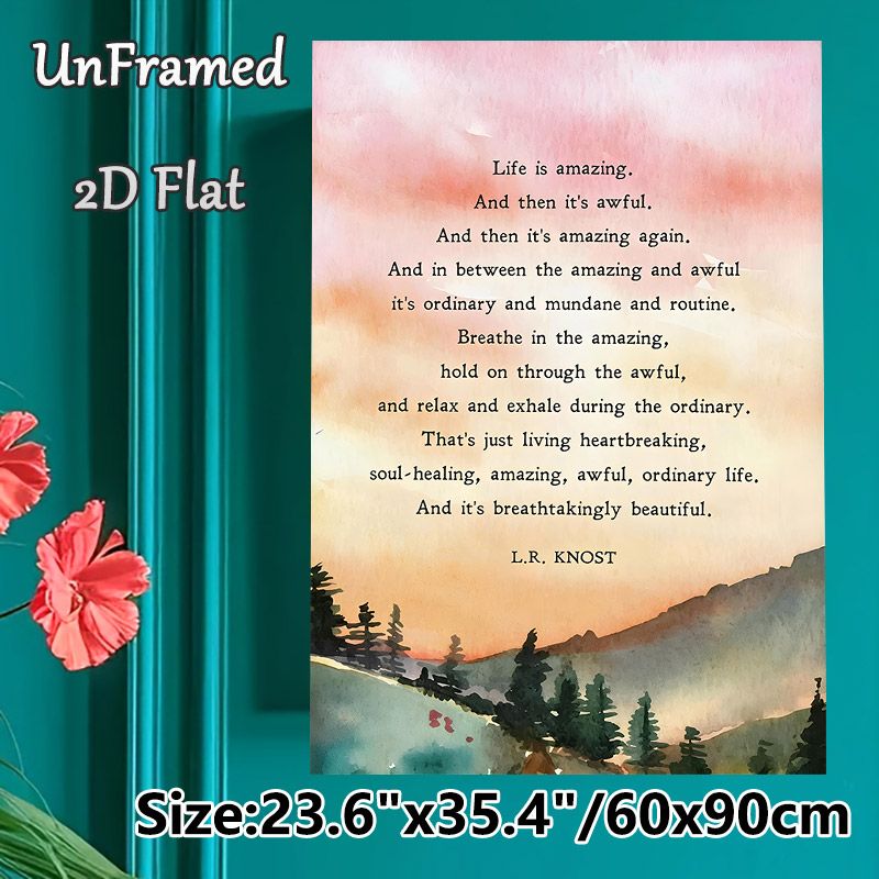 Inspirational Life Quote Painting Poster, Soft Watercolor Mountain Sunset Scene Poster, Encouraging Life Message Ideal For Home, Office, Living Room_maomaolike.com