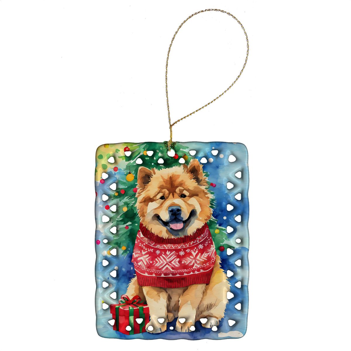 Chow Chow Christmas Porcelain Ornament Christmas Tree Hanging Decorations For Home Christmas Holiday, Rectangle, Gift, Multicolor_maomaolike.com