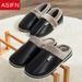 Men's Big Size Winter Slippers Home PU Leather Shoes For Men Indoor Waterproof Fur Cotton Male Bedroom Slipper Flat_maomaolike.com