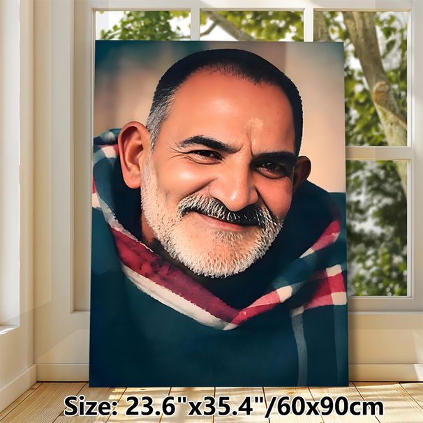 Smiling Mature Man Portrait Painting Poster, Warm-toned Realistic Bearded Gentleman Poster, Vivid Lifelike Depiction Ideal For Living Room And Bedroom_maomaolike.com