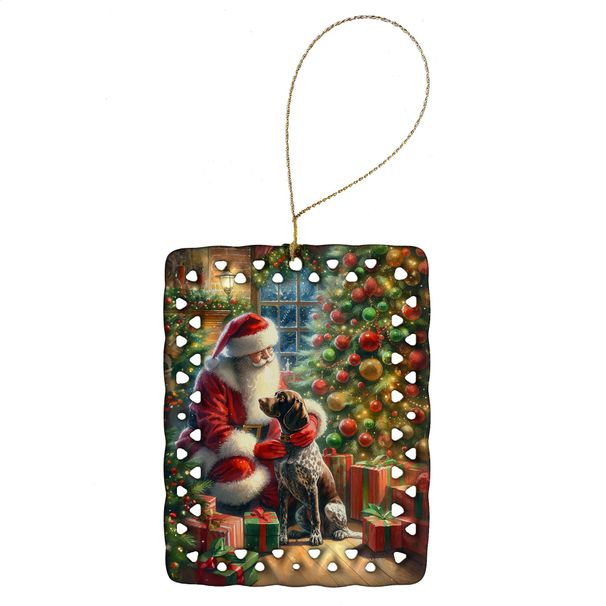 German Shorthaired Pointer And Santa Claus Porcelain Ornament Christmas Tree Hanging Decorations For Home Christmas Holiday, Rectangle, Gift, Multicolor_maomaolike.com