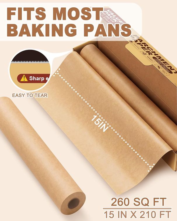 Unbleached Parchment Paper Roll Parchment Paper For Baking, Cooking, Grilling, Roasting, Air Fryer And Steaming, With Serrated Cutter_maomaolike.com