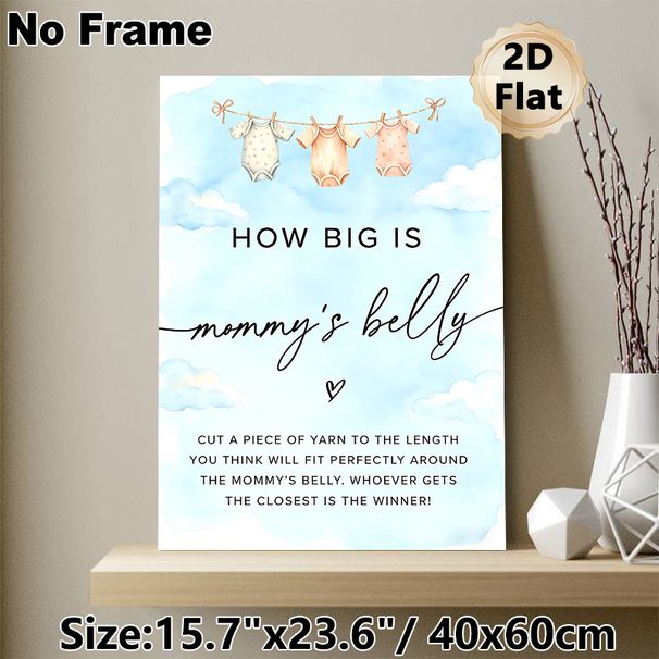 Baby Shower "How Big Is Mommy's Belly" Painting Poster, Soft Watercolor Onesie Design Poster, Interactive Game Sign For Baby Shower Party Events_maomaolike.com