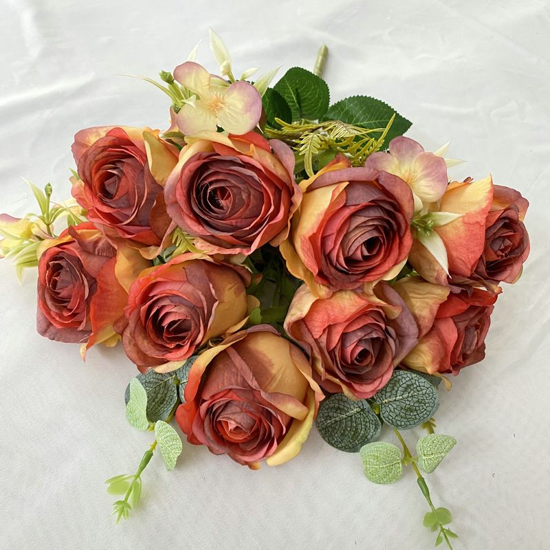 Coated Fabric 11 Prongs Milan Wedding Bride Handheld Bouquet Nordic Ins Home Decoration Artificial Rose_maomaolike.com