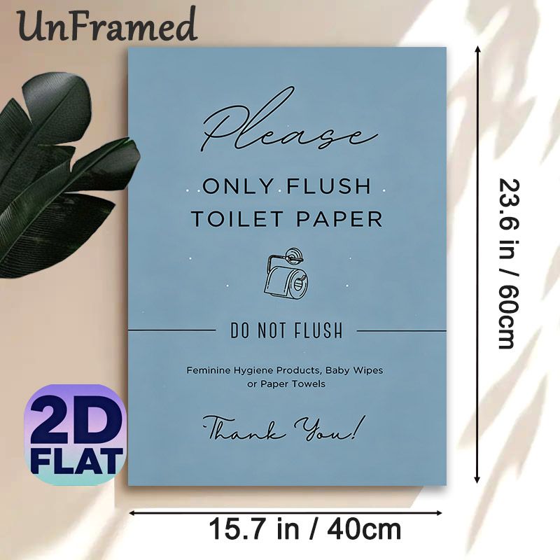Bathroom Reminder Painting Poster, Minimalist Light Blue Text & Line Art Poster, Clearly States Toilet Flushing Rules, Ideal For Home Restroom, Public_maomaolike.com