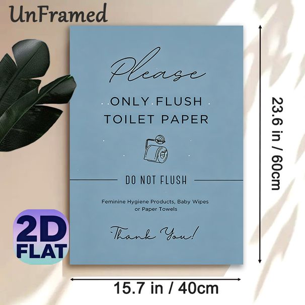 Bathroom Reminder Painting Poster, Minimalist Light Blue Text & Line Art Poster, Clearly States Toilet Flushing Rules, Ideal For Home Restroom, Public_maomaolike.com