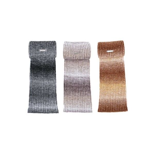 Flower yarn gradient color wool pile socks with metal label autumn and winter warm leggings knitted thickened foot covers_maomaolike.com