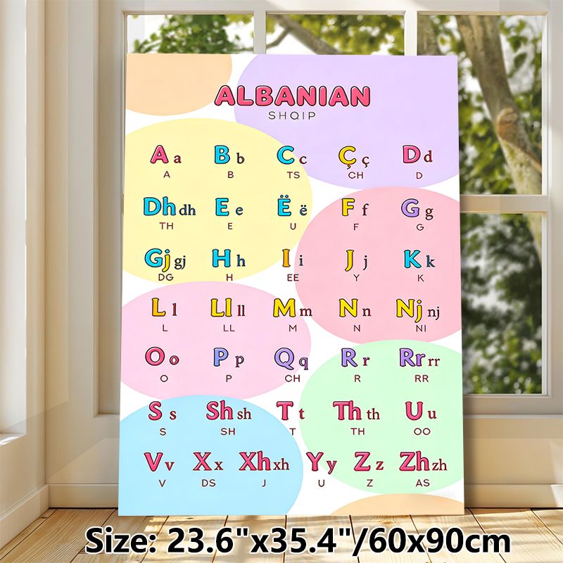 Albanian Alphabet Painting Poster, Vibrant Colorful Alphabet Chart Poster, Clear Letter Reference For Learning Albanian, Suitable For Language_maomaolike.com