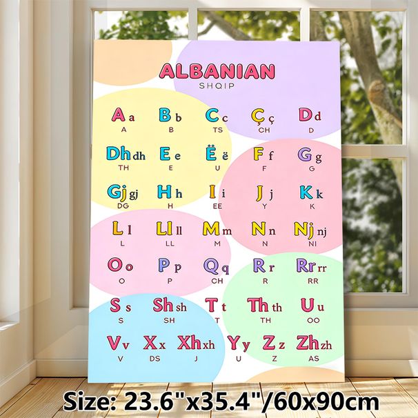 Albanian Alphabet Painting Poster, Vibrant Colorful Alphabet Chart Poster, Clear Letter Reference For Learning Albanian, Suitable For Language_maomaolike.com