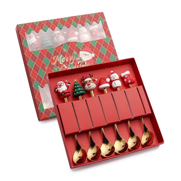 6pcs /Pack Christmas Cartoon Doll Stainless Steel Tableware_maomaolike.com