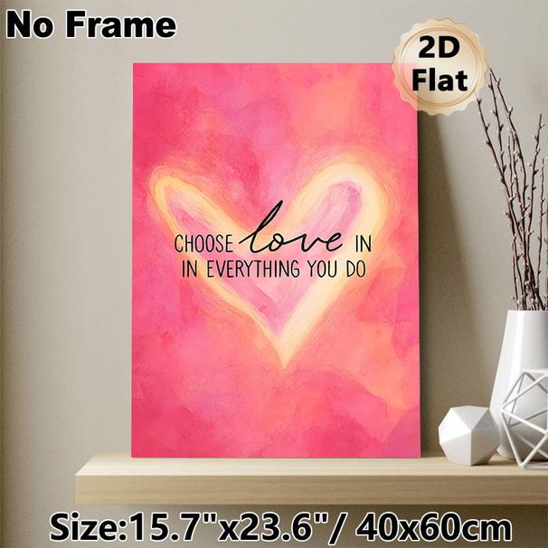 Love Themed Inspirational Quote Painting Poster, Soft Watercolor Pink Heart Poster, Warm "Choose Love" Message To Spread Gentle Vibe, Ideal For_maomaolike.com