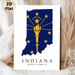 Indiana State Flag Map Painting Poster, Bold Blue & Gold Graphic Poster, Features State Outline With Torch And Stars, Ideal For Home Or Office Wall_maomaolike.com