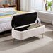 Ivory White Storage Ottoman Bench For End Of Bed Gold Legs, Modern Ivory White Fur Entryway Bench Upholstered Padded With Storage For Living Room Bedroom_maomaolike.com