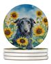 Scottish Deerhound In Sunflowers Large Sandstone Coasters Pack Of 4 Absorbent Round Coasters Decor Gifts For Men Or Women, 4 In, Multicolor_maomaolike.com