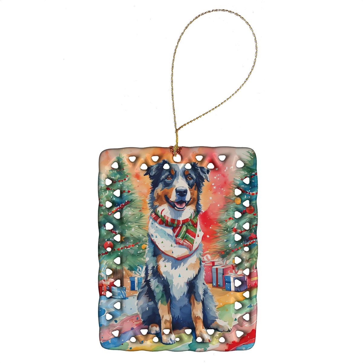 Australian Shepherd Christmas Porcelain Ornament Christmas Tree Hanging Decorations For Home Christmas Holiday, Rectangle, Gift, Multicolor_maomaolike.com
