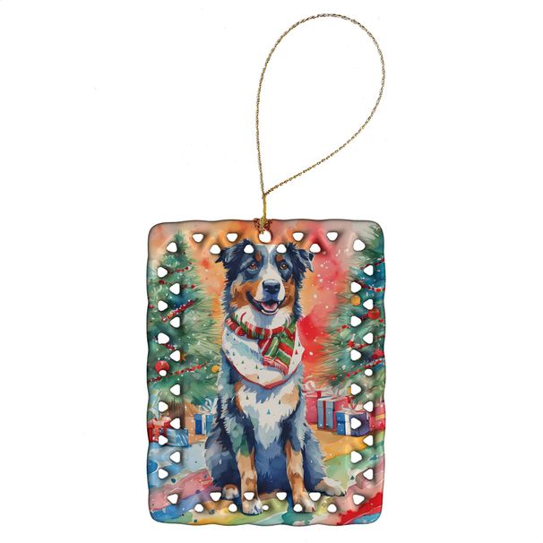 Australian Shepherd Christmas Porcelain Ornament Christmas Tree Hanging Decorations For Home Christmas Holiday, Rectangle, Gift, Multicolor_maomaolike.com