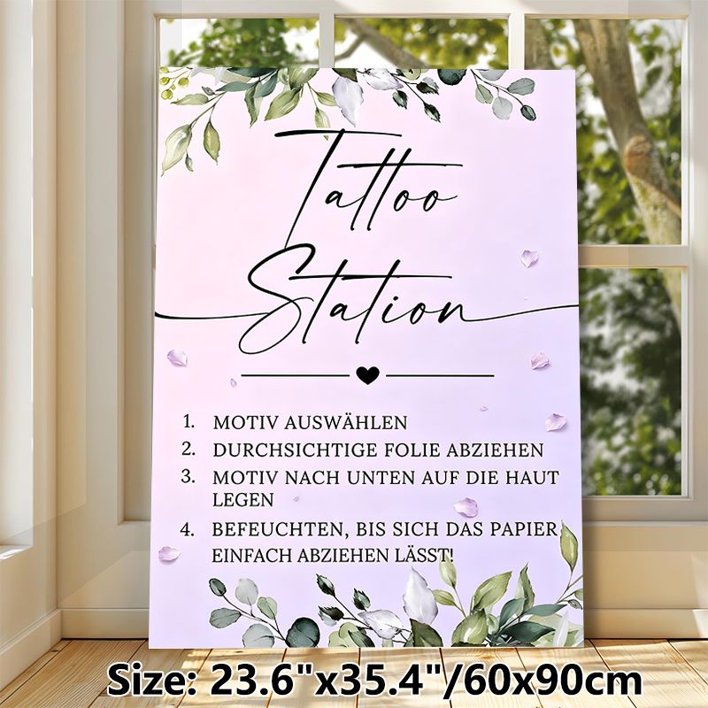 Tattoo Station Painting Poster, Delicate Watercolor Floral & Soft Pastel Gradient Poster, Clear Temporary Tattoo Application Guide, Suitable For_maomaolike.com