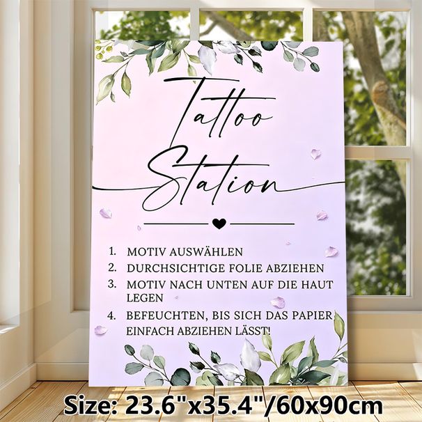 Tattoo Station Painting Poster, Delicate Watercolor Floral & Soft Pastel Gradient Poster, Clear Temporary Tattoo Application Guide, Suitable For_maomaolike.com